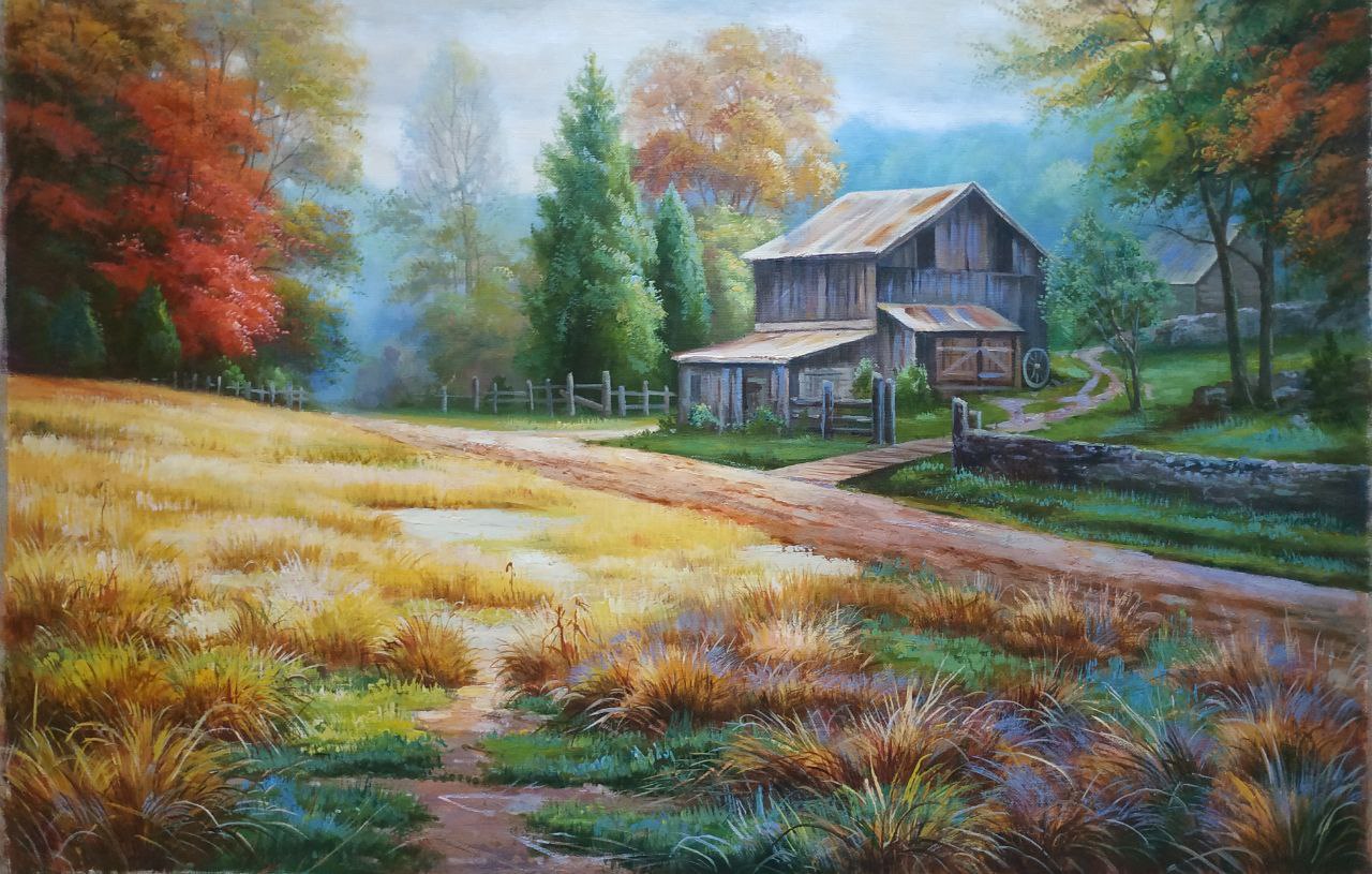 Картина маслом Деревня 60х90